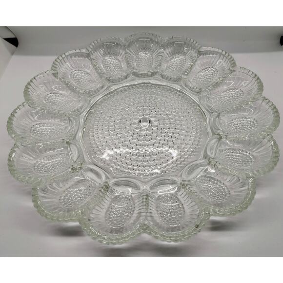 Thousand Eyes Hobnail Deviled Egg Plate, Indiana Glass Relish Plate Oyster Plate - Picture 3 of 6
